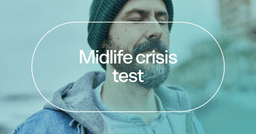 man thinking more about aging with text 'Midlife crisis test'