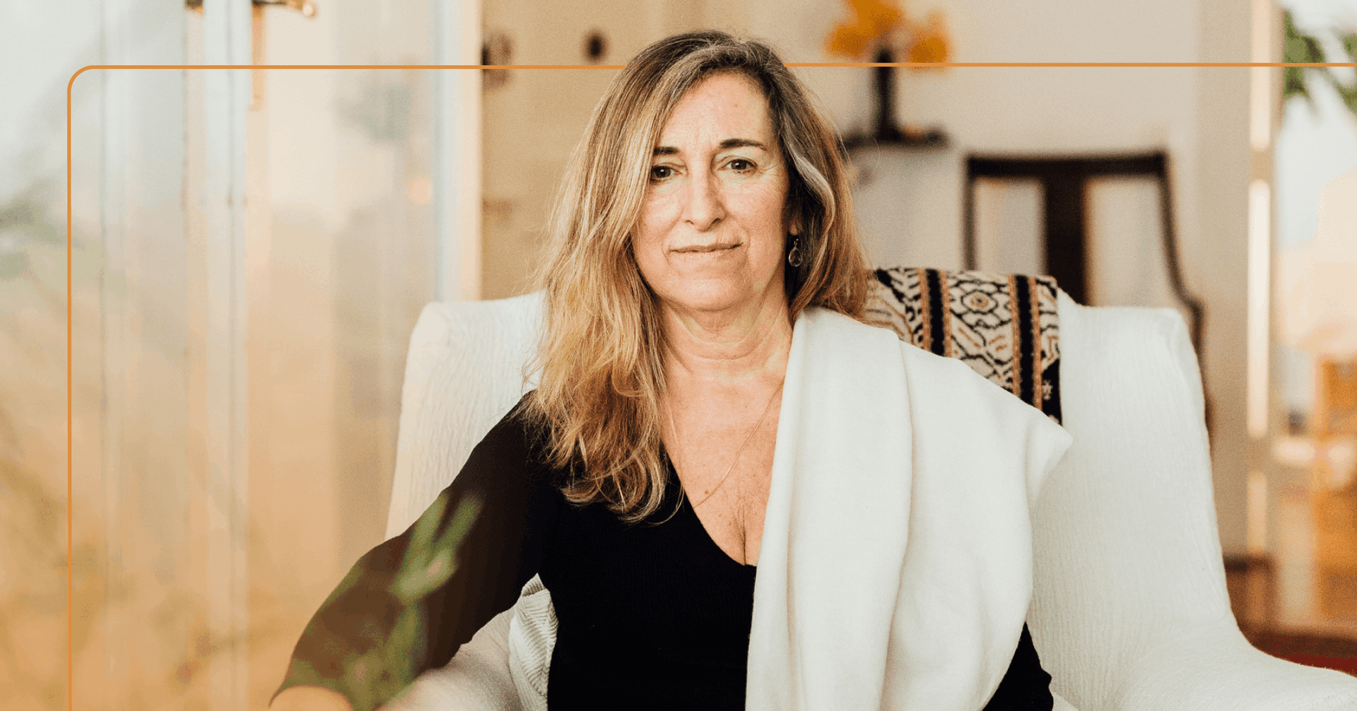therapist looks at camera with a reassuring gaze