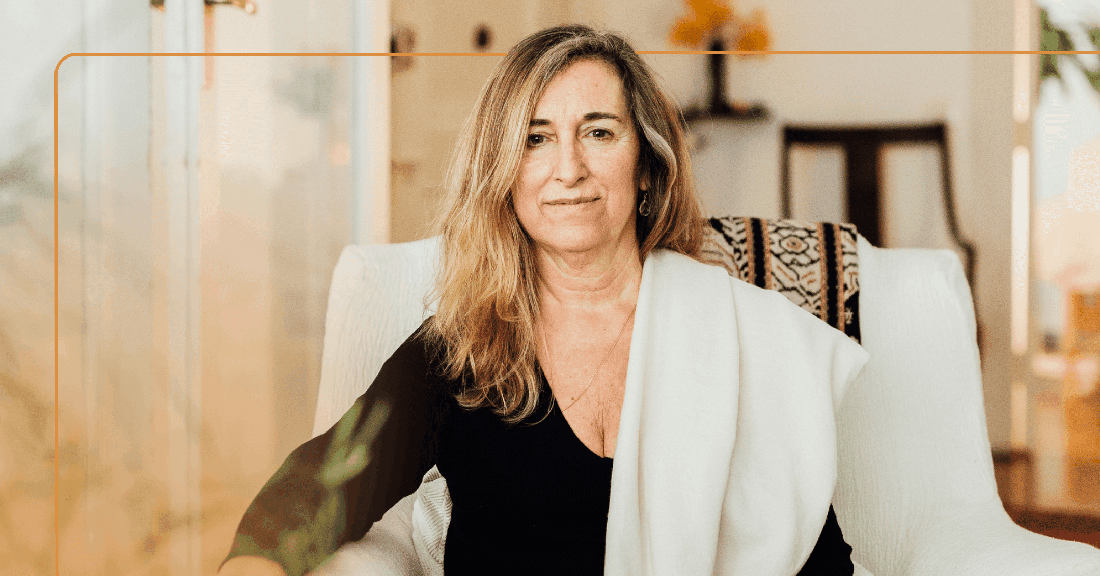 therapist looks at camera with a reassuring gaze